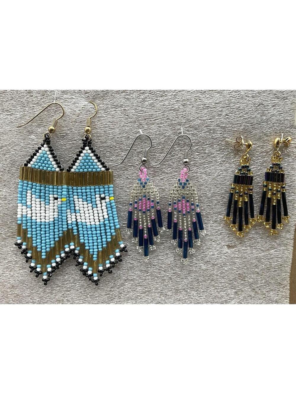 Vintage Native American Hand Beaded Fringe Earrings Lot Of 3 Rare 1997